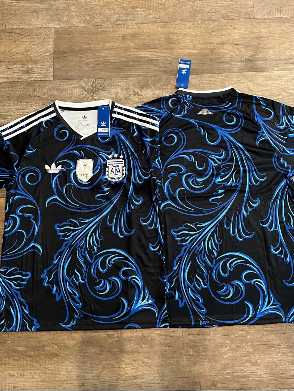 Adidas Argentina Black & Blue Swirl Soccer Jersey